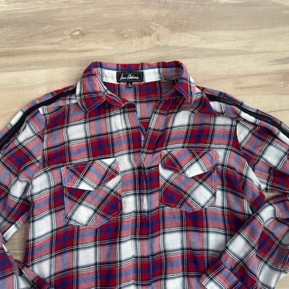 Sam Edelman button up plaid shirt with Roll Up Tab Sleeve - Picture 5 of 10